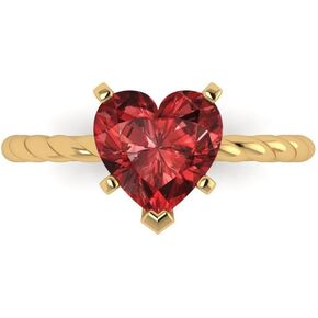 Clara Pucci 1.95ct Heart Cut Solitaire Rope Twisted Knot Natural Scarlet Red Garnet 5-Prong Classic Statement Ring 14k yellow Gold