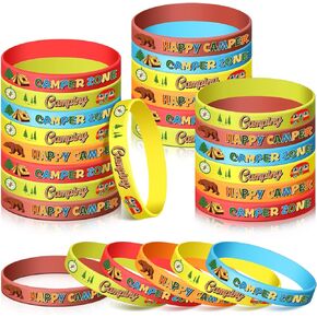 36 PCS Camping Party Favors Silicone Bracelets Wristbands Happy Camper Party Supplies Camping Birthday Decoration for Camping Adventure Birthday Party Camping Theme Party