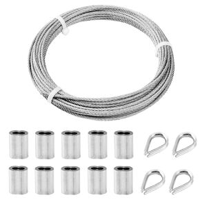 TooTaci 100ft 1/8 Stainless Steel Cable,304 Stainless Steel Wire Rope 7×7 Strands Braided Steel Cable 1/8 with Crimping Loops,Heavy Duty Aircraft Cable Metal Wire for Hanging,Cable Railing,Fence