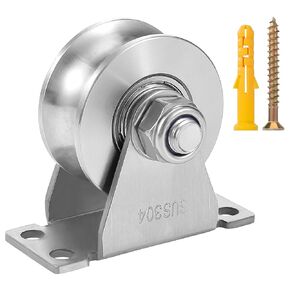 U Type Pulley Wheel Stainless Steel Pulley Block for DIY Gym Equipment,Super Silent Single Pulley Wheel Sliding Gate Detachable Duplex Bearing with Mounting Screws and Expansion Pipes(1 Pack)