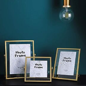 Set of 3 Retro Glass Photo Frame Metal Geometric Picture Frame Metal Floating Glass Artwork Picture Frame For Photos, Plant Specimen Tabletop Display, Includes 4" x 4", 4" x 6", 5" x 7" (Black)