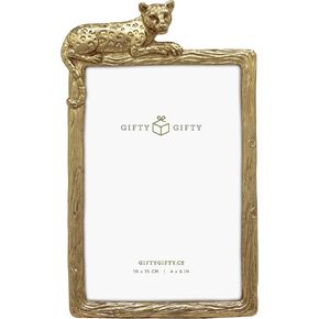 Leopard Photo Frame / 4x6 In | For Vertical Display on Tabletops | Perfect for Home Decor, Wedding, Graduation, Or Any Milestone Photos (Gold)
