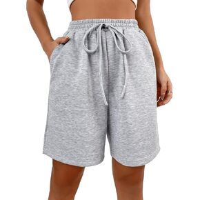 Floerns Women's Solid Drawstring Waist Slant Pocket Workout Bermuda Shorts