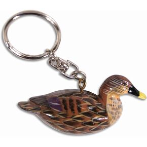 Hand Painted Female Mallard Duck Key Chain, Brown