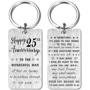 25th Anniversary Keychain Gifts for Him Husband Men, Happy 25 Year Wedding Anniversary for Him