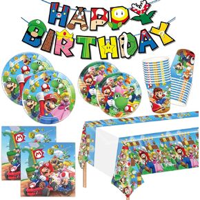 تتضمن لوازم حفلات ماريو ديكورات حفلات أعياد الميلاد من ماريو لافتة مفارش المائدة وأكواب ومناديل لديكور استحمام الطفل لعيد ميلاد ماريو in Kuwait