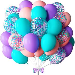 73Pack Pink Purple Blue Balloons 12 Inch Pink Teal Purple Balloons Confetti Latex Balloons for Unicorn Themed Gabby Dollhouse Party Birthday Decorations