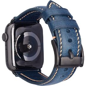 Vintage Leather Watch Bands Compatible with Apple Watch Band 38mm/40mm/41mm 42mm/44mm/45mm, Top Layer Full Grain Genuine Leather Replacement Watch Band Strap for iWatch Series SE 8 7 6 5 4 3 2 1 Men Women