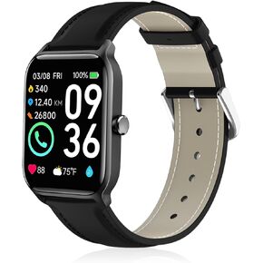 Leather Watch Bands Compatible with Woneligo/Fitpolo Smart Watch IDW13,Soft Genuine Leather Replacement Wristband for FITVII H56/TOOBUR/Tensky/ENOMIR/MILOUZ IDW19 Watch for Women Men