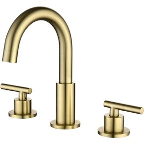 SHAMANDA Bathroom Vanity Sink Faucet 3 holes, Mordern 2 Handle 8 Inch Widespread Bathroom Lavatory Basin Taps Brass, Valve and cUPC Water Supply Hoses Included, Brushed Gold, LB106-3