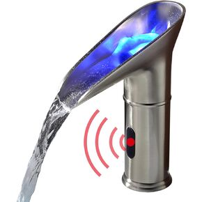 Long Neck LED Touchless Bathroom Faucet Kitchen Automatic Sensor Tap with Water Mixer Valve and Control Box(LED Goose Neck)