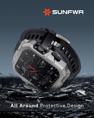 أحزمة SUNFWR متوافقة مع سوار ساعة Apple مقاس 45 ملم و44 ملم مع حافظة، وحزام رياضي متين مع غطاء واقٍ للرجال لسلسلة iWatch 9/8/7/6/5/4/SE in Kuwait