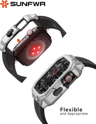 أحزمة SUNFWR متوافقة مع سوار ساعة Apple مقاس 45 ملم و44 ملم مع حافظة، وحزام رياضي متين مع غطاء واقٍ للرجال لسلسلة iWatch 9/8/7/6/5/4/SE in Kuwait