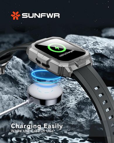 أحزمة SUNFWR متوافقة مع سوار ساعة Apple مقاس 45 ملم و44 ملم مع حافظة، وحزام رياضي متين مع غطاء واقٍ للرجال لسلسلة iWatch 9/8/7/6/5/4/SE in Kuwait