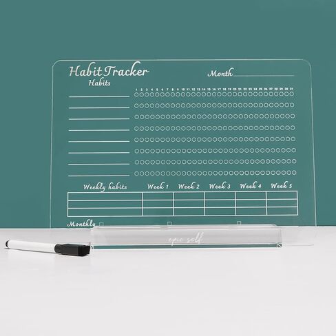 مساعدة - متتبع العادات الأسبوعية من الأكريليك - لوح مسح جاف ومسح نظيف - لاحظ اتجاهات السلوك وتشجيع العادات الصحية - تصميم بسيط للمكتب أو غرفة النوم - المجلة والتركيز in Kuwait