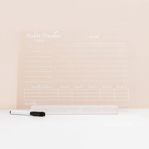 مساعدة - متتبع العادات الأسبوعية من الأكريليك - لوح مسح جاف ومسح نظيف - لاحظ اتجاهات السلوك وتشجيع العادات الصحية - تصميم بسيط للمكتب أو غرفة النوم - المجلة والتركيز in Kuwait