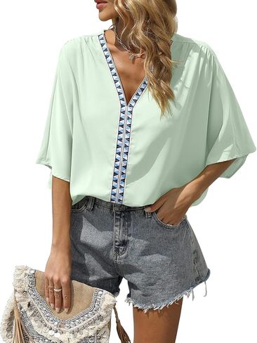 بلوزة VIISHOW للسيدات بأكمام قصيرة ورقبة على شكل حرف V من الشيفون الناعم in Kuwait