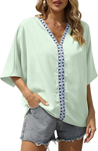 بلوزة VIISHOW للسيدات بأكمام قصيرة ورقبة على شكل حرف V من الشيفون الناعم in Kuwait