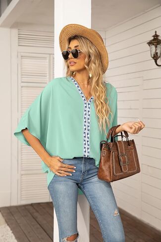 بلوزة VIISHOW للسيدات بأكمام قصيرة ورقبة على شكل حرف V من الشيفون الناعم in Kuwait