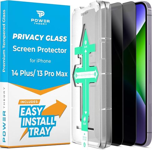 واقي شاشة للخصوصية من Power Theory لهاتف iPhone 14 Plus وiPhone 13 Pro Max من الزجاج المقوى ضد التجسس مع صينية سهلة التركيب in Kuwait