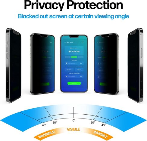 واقي شاشة للخصوصية من Power Theory لهاتف iPhone 14 Plus وiPhone 13 Pro Max من الزجاج المقوى ضد التجسس مع صينية سهلة التركيب in Kuwait