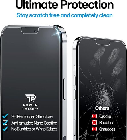 واقي شاشة للخصوصية من Power Theory لهاتف iPhone 14 Plus وiPhone 13 Pro Max من الزجاج المقوى ضد التجسس مع صينية سهلة التركيب in Kuwait