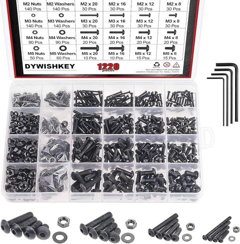 1220 PCS M2 M3 M4 M5, 304 Stainless Steel Hex Flat Head Cap Bolts Screws Nuts Washers Assortment Kit with Hex Wrenches in Saudi Arabia
