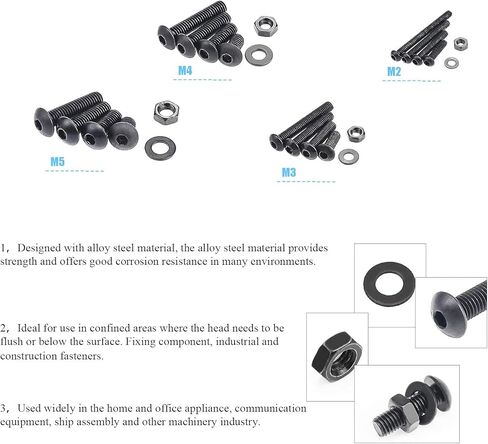 1220 PCS M2 M3 M4 M5, 304 Stainless Steel Hex Flat Head Cap Bolts Screws Nuts Washers Assortment Kit with Hex Wrenches in Saudi Arabia
