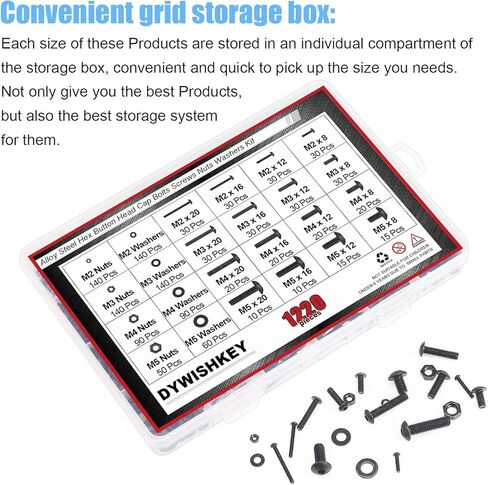 1220 PCS M2 M3 M4 M5, 304 Stainless Steel Hex Flat Head Cap Bolts Screws Nuts Washers Assortment Kit with Hex Wrenches in Saudi Arabia