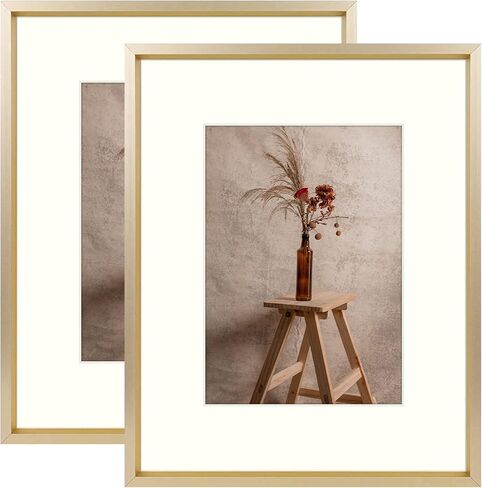 AUEAR, 16x20 Aluminum Frame in Gold - Real Glass - Made to Display Pictures 11x14 with Ivory Color Mat Horizontal and Vertical Formats for Wall (2 Pack) in Saudi Arabia