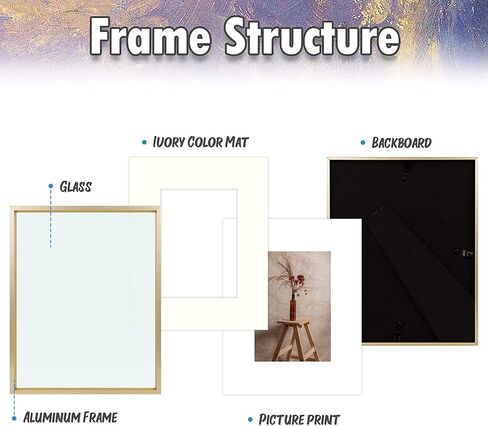 AUEAR, 16x20 Aluminum Frame in Gold - Real Glass - Made to Display Pictures 11x14 with Ivory Color Mat Horizontal and Vertical Formats for Wall (2 Pack) in Saudi Arabia