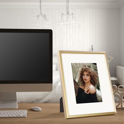 AUEAR, 16x20 Aluminum Frame in Gold - Real Glass - Made to Display Pictures 11x14 with Ivory Color Mat Horizontal and Vertical Formats for Wall (2 Pack) in Saudi Arabia