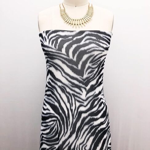 Texco Inc جلد الحيوان/نمط الحمار الوحشي نسيج شبكي بولي قوي/مطبوعات متماسكة قابلة للتمدد في 4 اتجاهات، ملابس رياضية، قماش DIY، أبيض أسود 1 ياردة in Kuwait