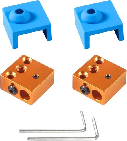 Aokin Aluminum Heater Block with Silicone Sock for Creality Ender 3, Ender 3 Pro, Ender 3 V2, Ender 5, Ender 5 Pro, CR-10, CR-10S 3D Printer, 2 Pcs Gold Heater Block and Black Silicone Sock in Saudi Arabia