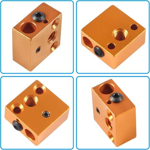 Aokin Aluminum Heater Block with Silicone Sock for Creality Ender 3, Ender 3 Pro, Ender 3 V2, Ender 5, Ender 5 Pro, CR-10, CR-10S 3D Printer, 2 Pcs Gold Heater Block and Black Silicone Sock in Saudi Arabia