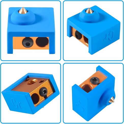 Aokin Aluminum Heater Block with Silicone Sock for Creality Ender 3, Ender 3 Pro, Ender 3 V2, Ender 5, Ender 5 Pro, CR-10, CR-10S 3D Printer, 2 Pcs Gold Heater Block and Black Silicone Sock in Saudi Arabia