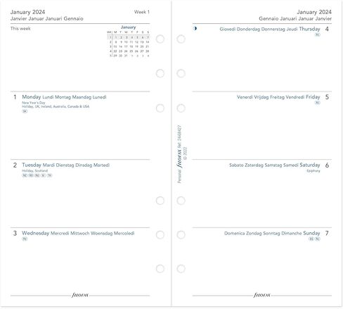 منظم Filofax Domino، حجم شخصي، رمادي - أملس، تأثير جلدي محبب مع خياطة متباينة، ست حلقات، مذكرات تقويم أسبوعية للعرض، متعدد اللغات، 2024 (C022612-24) in Kuwait