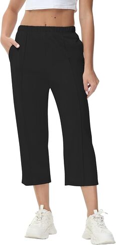 GUOLEZEEV Womens Cropped Pants Elastic Waist Pull On Capris Pants Casual Basic Capri 2024 Summer Pants in Kuwait