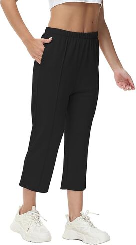 GUOLEZEEV Womens Cropped Pants Elastic Waist Pull On Capris Pants Casual Basic Capri 2024 Summer Pants in Kuwait