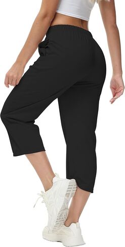 GUOLEZEEV Womens Cropped Pants Elastic Waist Pull On Capris Pants Casual Basic Capri 2024 Summer Pants in Kuwait