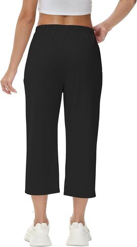 GUOLEZEEV Womens Cropped Pants Elastic Waist Pull On Capris Pants Casual Basic Capri 2024 Summer Pants in Kuwait