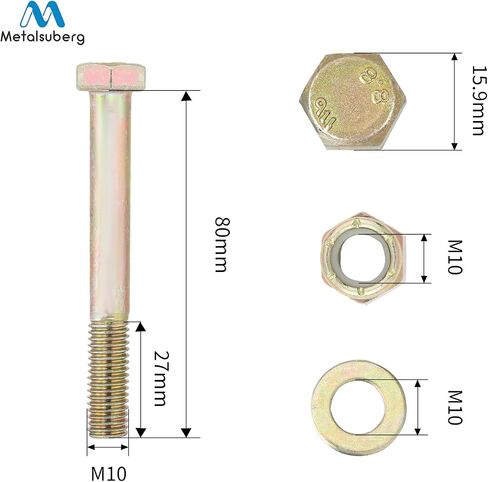 M10 x 50mm Hex Head Bolt by Color Galvanization with Nylon Lock nut and Flat Washer Assortment Kit,Alloy Steel,Grade 8.8.(8pcs Pack) in Saudi Arabia