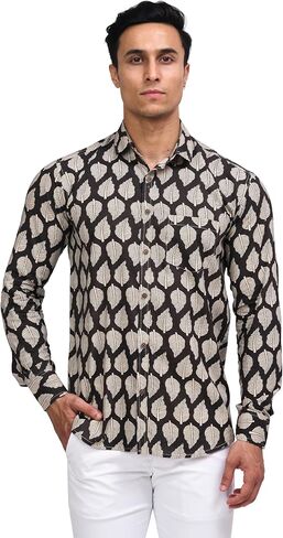 Casual Button-Down Shirt for Men | Printed Design, Long Sleeve, 100% Cotton Shirt in Saudi Arabia