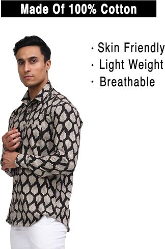 Casual Button-Down Shirt for Men | Printed Design, Long Sleeve, 100% Cotton Shirt in Saudi Arabia