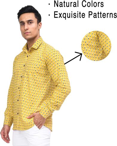 Casual Button-Down Shirt for Men | Printed Design, Long Sleeve, 100% Cotton Shirt in Saudi Arabia