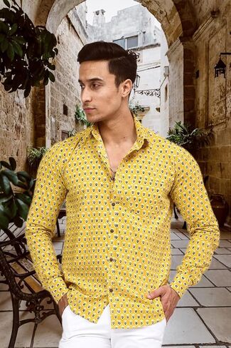 Casual Button-Down Shirt for Men | Printed Design, Long Sleeve, 100% Cotton Shirt in Saudi Arabia