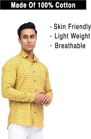 Casual Button-Down Shirt for Men | Printed Design, Long Sleeve, 100% Cotton Shirt in Saudi Arabia