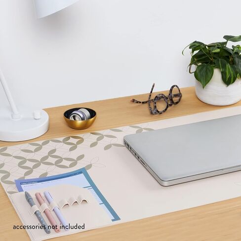 Functional Desk Mat - Mid Century Circles Design Made with Vegan Leather. 31.5" x 15.7" Pad with Built-in 6" x 7" Pocket and 6 Pen Loops for Workspace Organization by Erin Condren in Saudi Arabia