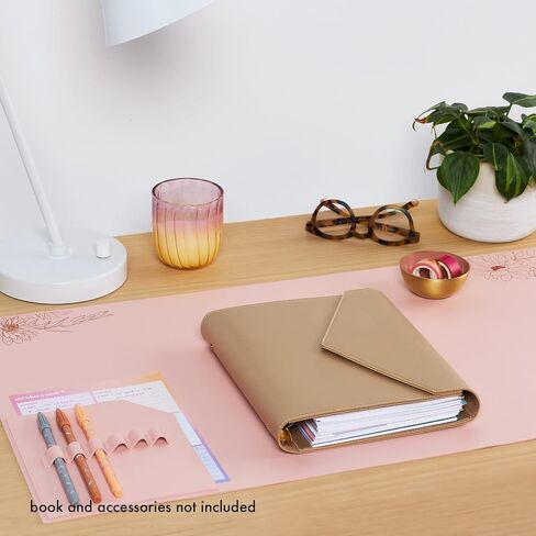 Functional Desk Mat - Mid Century Circles Design Made with Vegan Leather. 31.5" x 15.7" Pad with Built-in 6" x 7" Pocket and 6 Pen Loops for Workspace Organization by Erin Condren in Saudi Arabia