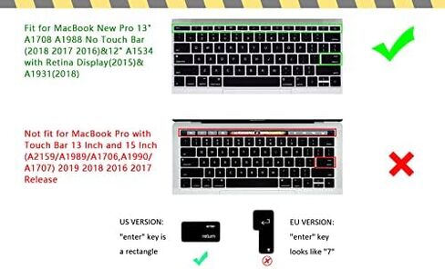 غطاء لوحة المفاتيح من السيليكون باللغة التايلاندية لجهاز MacBook Pro 13 بوصة A1708 A1988 بدون شريط لمس (2018 2017 2016) ولجهاز MacBook 12 بوصة A1534 مع شاشة ريتينا (2015) وA1931 (2018) واقي لوحة المفاتيح الأمريكية - رمادي متدرج in Kuwait